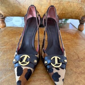 Judith Leiber Brown and Black Heels Pony Hair size 6